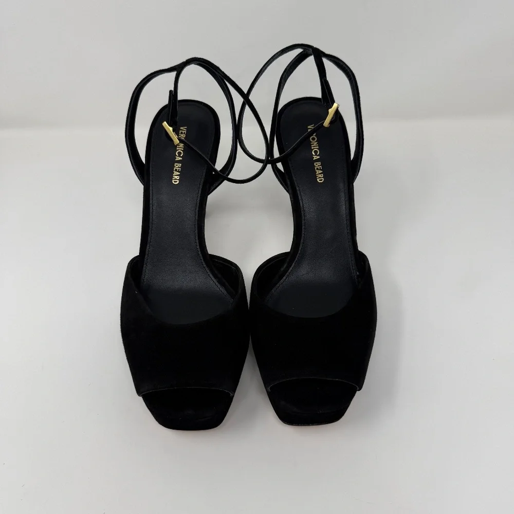 New Veronica Beard Brianne Sandals Black Suede Sz 8.5
